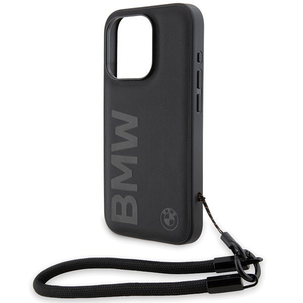 BMW BMHCP15L23RMRLK iPhone 15 Pro 6.1&quot; czarny/black hardcase Signature Leather Wordmark Cord