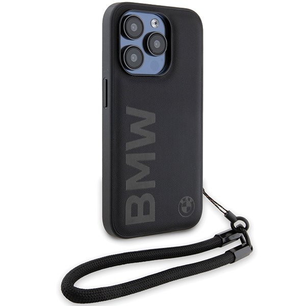 BMW BMHCP15X23RMRLK iPhone 15 Pro Max 6.7&quot; czarny/black hardcase Signature Leather Wordmark Cord