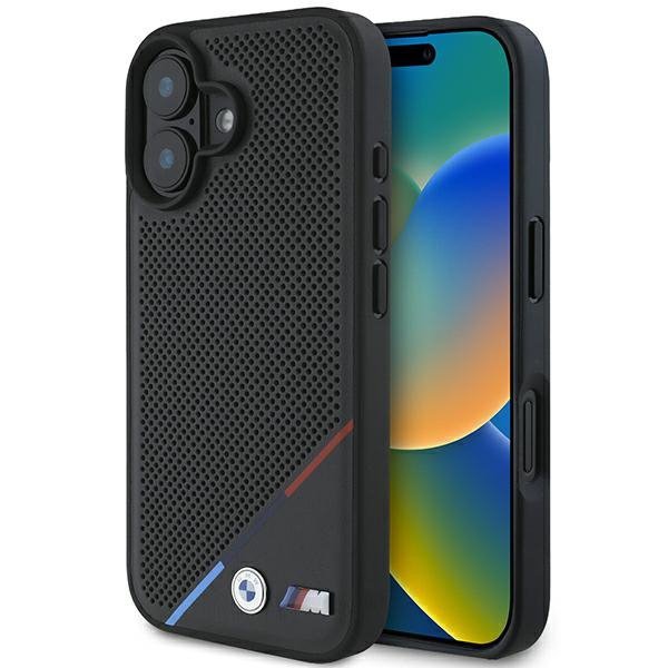 BMW BMHMP16S23PUPDK iPhone 16 6.1&quot; czarny/black hardcase M Perforated Tricolor Line MagSafe