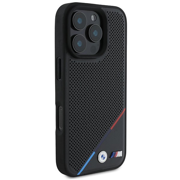BMW BMHMP16L23PUPDK iPhone 16 Pro 6.3&quot; czarny/black hardcase M Perforated Tricolor Line MagSafe