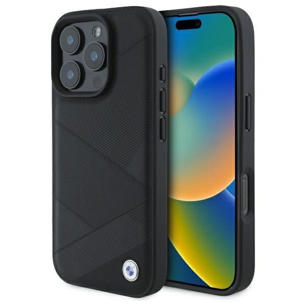 BMW BMHCP16X23RCGPK iPhone 16 Pro Max    6.9&quot; czarny/black hardcase Sign Leather Crossing Lines Pattern