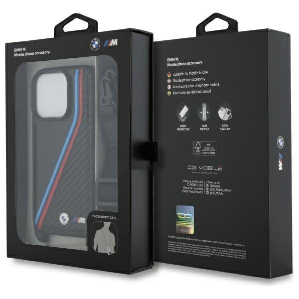 BMW BMHCP16X23PSVTK iPhone 16 Pro Max 6.9&quot; czarny/black hardcase M Edition Carbon Tricolor Lines & Strap