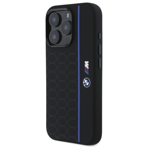BMW BMHMP16X23SHEB iPhone 16 Pro Max 6.9&quot; czarny/black hardcase Silicone Hexagon Blue Line MagSafe