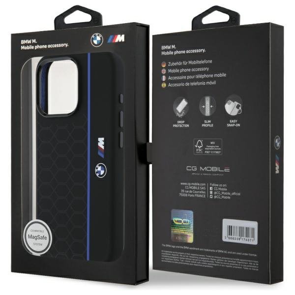 BMW BMHMP16X23SHEB iPhone 16 Pro Max 6.9&quot; czarny/black hardcase Silicone Hexagon Blue Line MagSafe