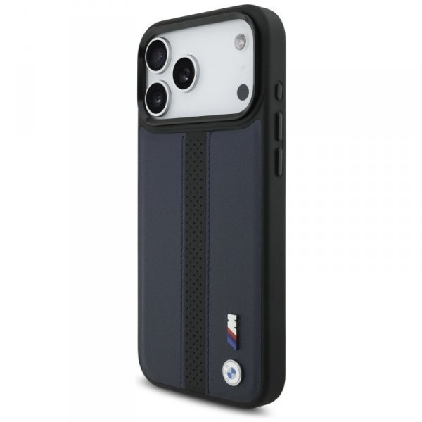 Etui BMW M Perforated Stripe Logo        MagSafe do iPhone 17 Pro Max granatowy