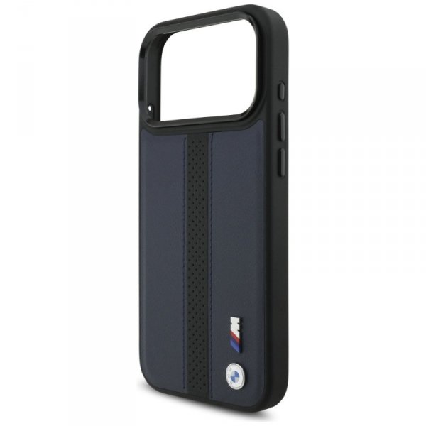 Etui BMW M Perforated Stripe Logo        MagSafe do iPhone 17 Pro Max granatowy