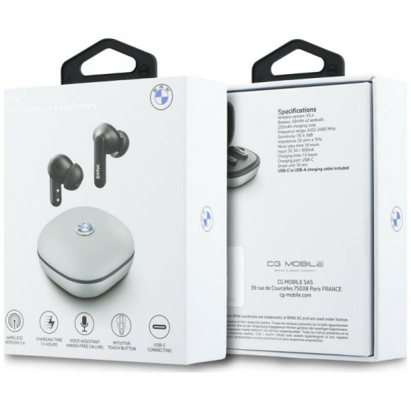 Słuchawki Bluetooth TWS BMW Leather      Metal Logo ENC taupe