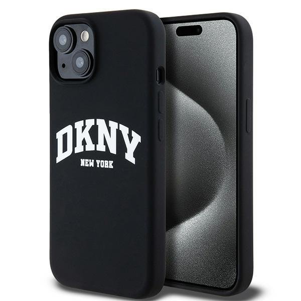 DKNY DKHMP15SSNYACH iPhone 15 / 14 / 13 6.1&quot; czarny/black hardcase Liquid Silicone White Printed Logo MagSafe