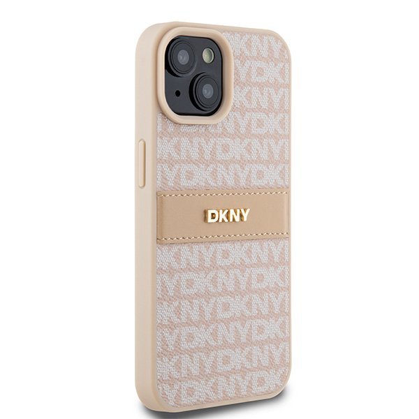 DKNY DKHCP15MPRTHSLP iPhone 15 Plus /14 Plus 6.7&quot; różowy/pink hardcase Leather Mono Stripe & Metal Logo
