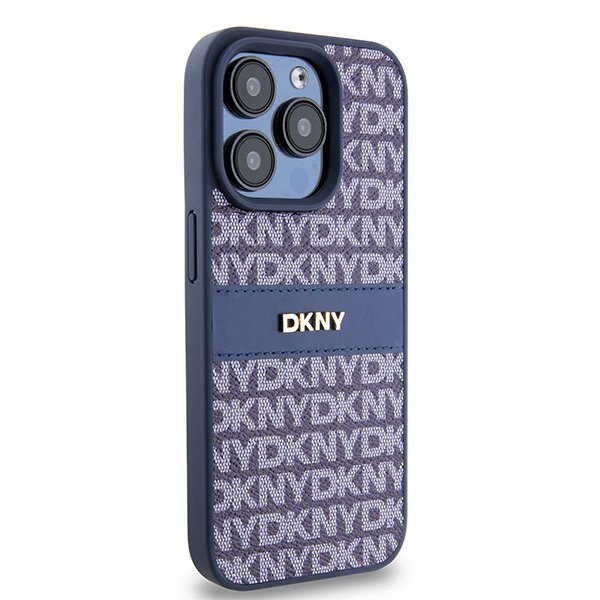 DKNY DKHCP15LPRTHSLB iPhone 15 Pro6.1&quot; niebieski/blue hardcase Leather Mono Stripe & Metal Logo