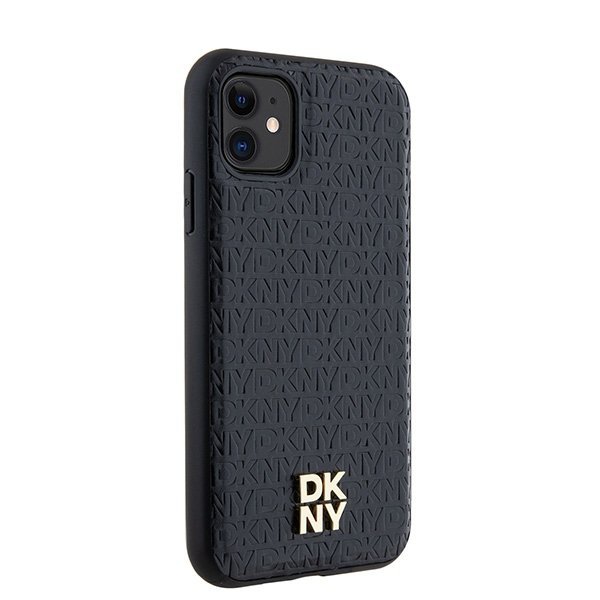 DKNY DKHMN61PSHRPSK iPhone 11 / Xr 6.1&quot;czarny/black hardcase Leather Monogram Pattern Metal Logo MagSafe