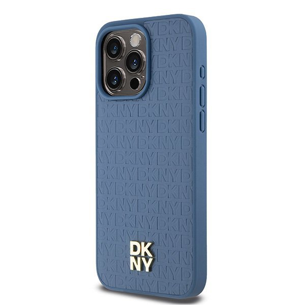 DKNY DKHMP15XPSHRPSB iPhone 15 Pro Max6.7&quot; niebieski/blue hardcase Leather Monogram Pattern Metal Logo MagSafe