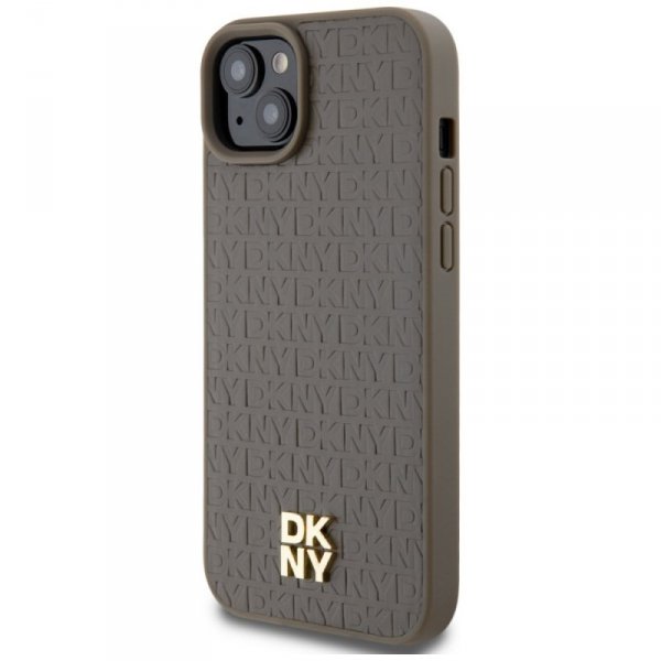DKNY DKHMP15SPSHRPSW iPhone 15 / 14 / 136.1&quot; brązowy/brown hardcase Leather Pattern Metal Logo MagSafe