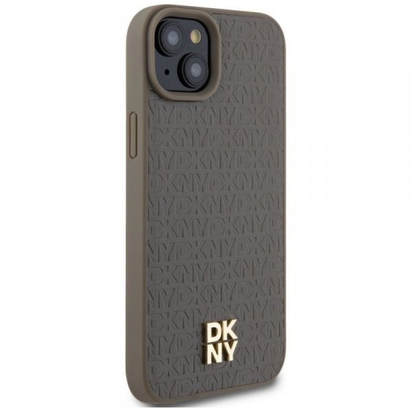 DKNY DKHMP15SPSHRPSW iPhone 15 / 14 / 136.1&quot; brązowy/brown hardcase Leather Pattern Metal Logo MagSafe