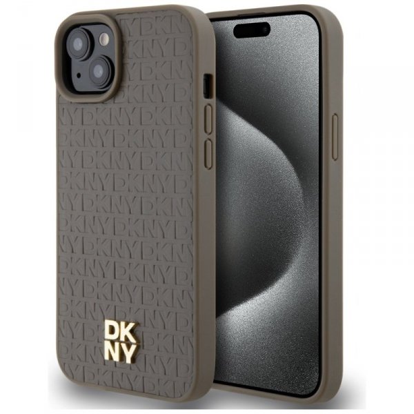 DKNY DKHMP15MPSHRPSW iPhone 15 Plus /14 Plus 6.7&quot; brązowy/brown hardcase Leather Pattern Metal Logo MagSafe