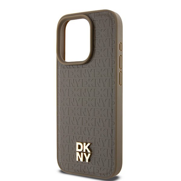 DKNY DKHMP15LPSHRPSW iPhone 15 Pro6.1&quot; brązowy/brown hardcase Leather Monogram Pattern Metal Logo MagSafe