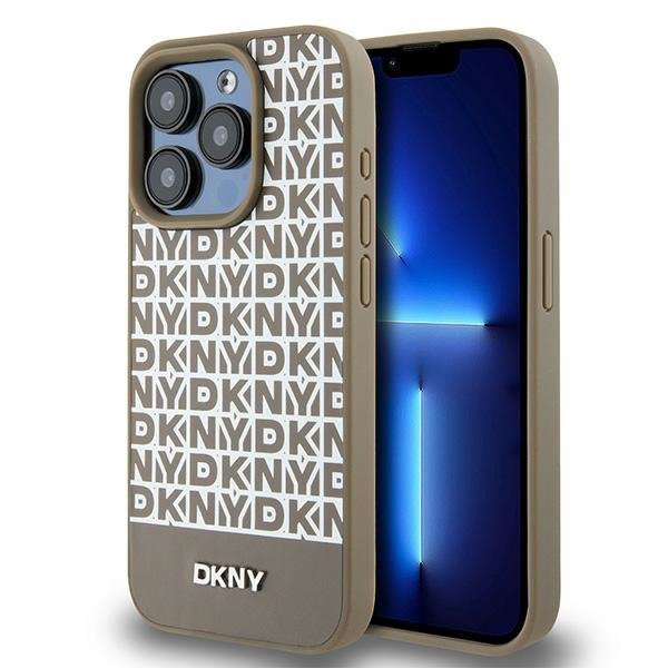 DKNY DKHMP15LPSOSPW iPhone 15 Pro6.1&quot; brązowy/brown hardcase Leather Printed Pattern Metal Logo MagSafe