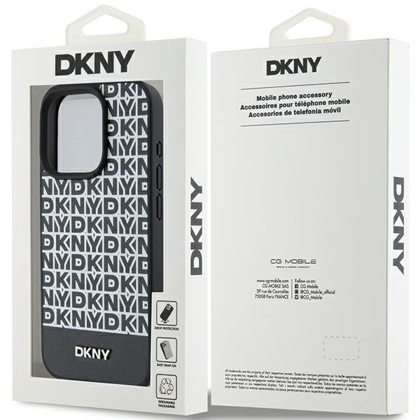 DKNY DKHMP15LPSOSPK iPhone 15 Pro6.1&quot; czarny/black hardcase Leather Printed Pattern Metal Logo MagSafe