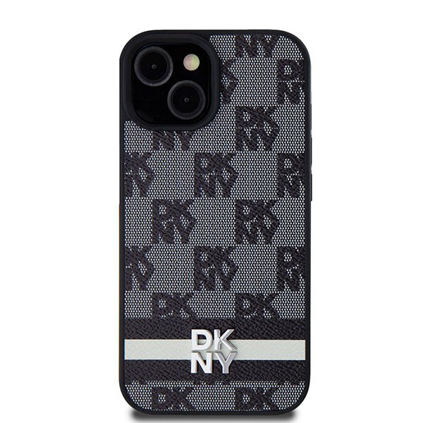 DKNY DKHCP14SPCPTSSK iPhone 14 / 15 / 136.1&quot; czarny/black hardcase Leather Checkered Mono Pattern & Printed Stripes
