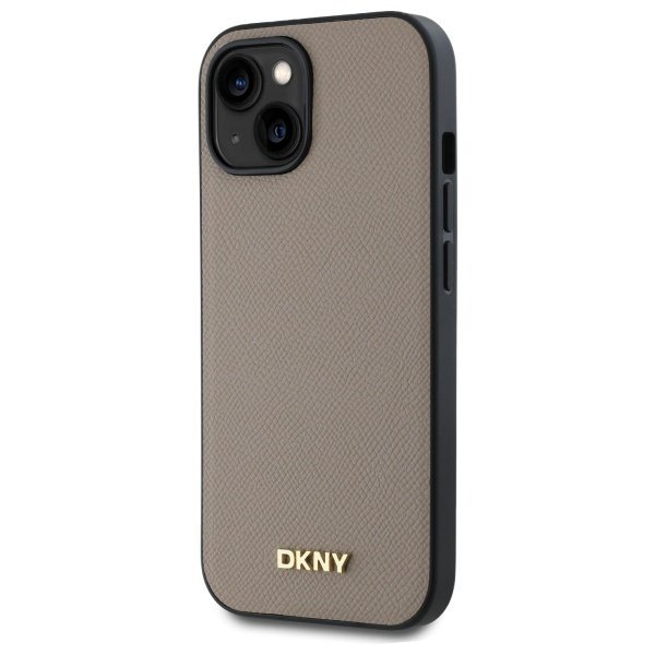 DKNY DKHMP15SPGHLME iPhone 15 6.1&quot;       beżowy/beige hardcase Grained Metal Logo MagSafe