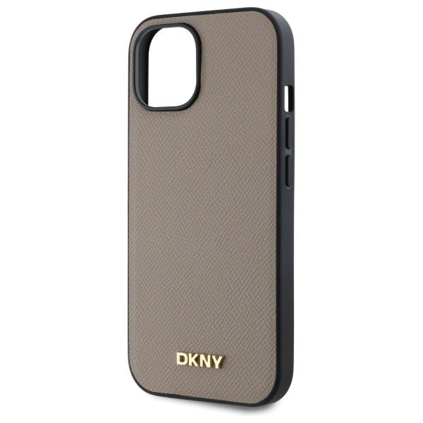 DKNY DKHMP15SPGHLME iPhone 15 6.1&quot;       beżowy/beige hardcase Grained Metal Logo MagSafe