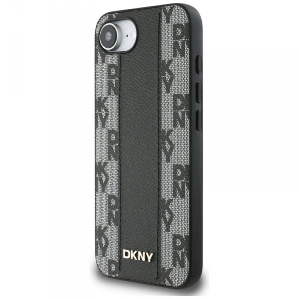 Etui DKNY Leather Checkered Mono Pattern MagSafe do iPhone 16e czarny