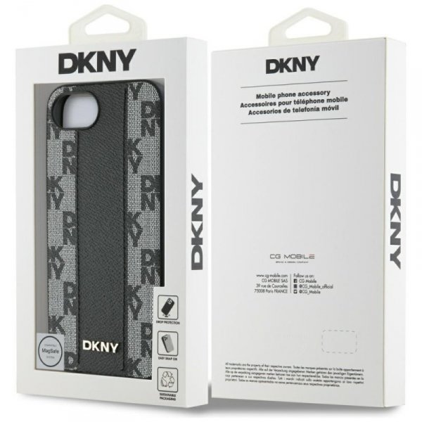 Etui DKNY Leather Checkered Mono Pattern MagSafe do iPhone 16e czarny
