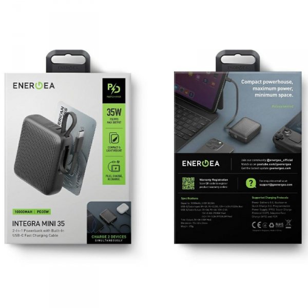 PowerBank Energea Integra Mini 35        10000mAh kabel USB-C PD35W szary