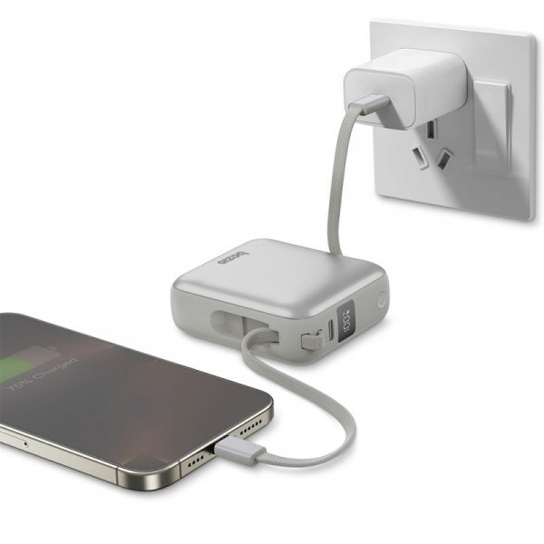 PowerBank 3w1 Bazic Fusion Mini 10000mAh kabel USB-C/Lightning szary