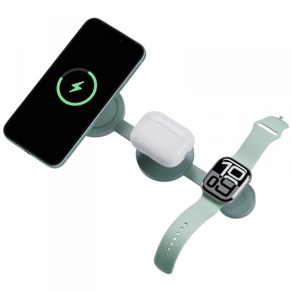 Ładowarka indukcyjna Bazic GoMag Trio 2  3w1 15W magnetyczna do iPhone/Watch/AirPods pistacjowy