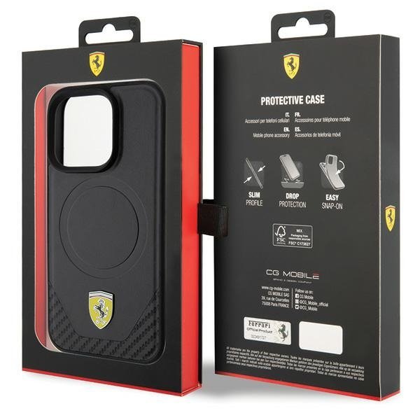 Ferrari FEHMP15LPTEK iPhone 15 Pro 6.1&quot; czarny/black hardcase Carbon Metal Logo MagSafe