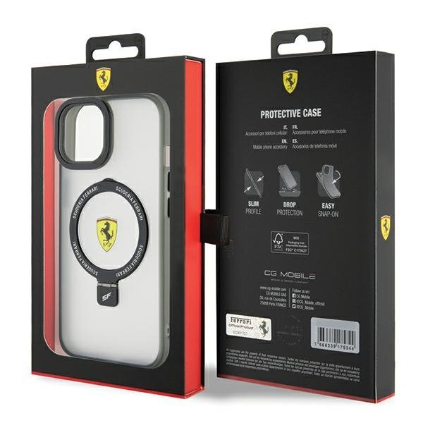 Ferrari FEHMP15SUSCAH iPhone 15 / 14 / 13 6.1&quot; transparent hardcase Ring Stand 2023 Collection MagSafe