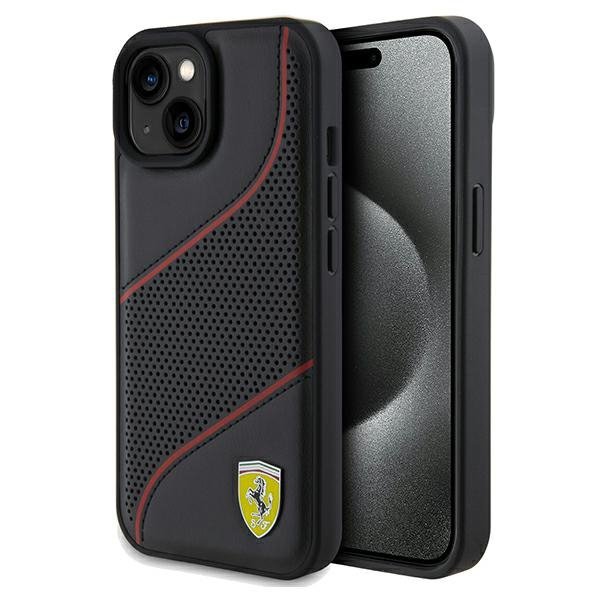 Ferrari FEHCP15SPWAK iPhone 15 / 14 / 13 6.1&quot; czarny/black hardcase Perforated Waves Metal Logo