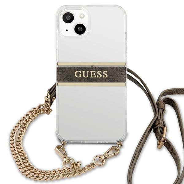 Guess GUHCP13SKC4GBGO iPhone 13 mini5,4&quot; Transparent hardcase 4G Brown Strap Gold Chain