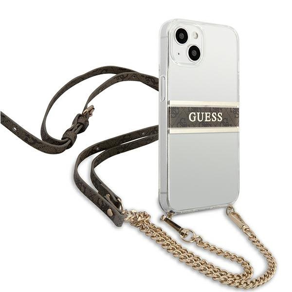 Guess GUHCP13SKC4GBGO iPhone 13 mini5,4&quot; Transparent hardcase 4G Brown Strap Gold Chain