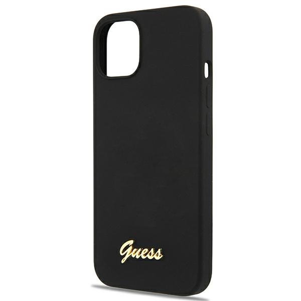 Guess GUHMP13MLSLMGBK iPhone 13 / 14 /6.1&quot; black/czarny hardcase Silicone Script Gold Logo Magsafe