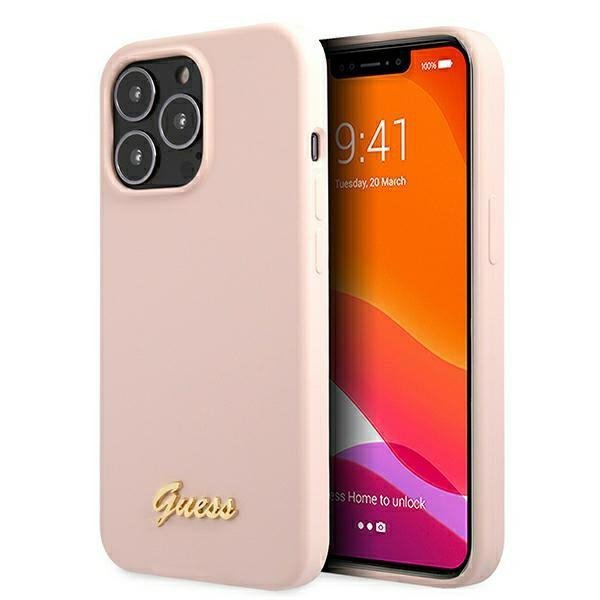 Guess GUHMP13LLSLMGLP iPhone 13 Pro / 13 6,1&quot; jasnoróżowy/light pink hardcase Silicone Script Gold Logo Magsafe