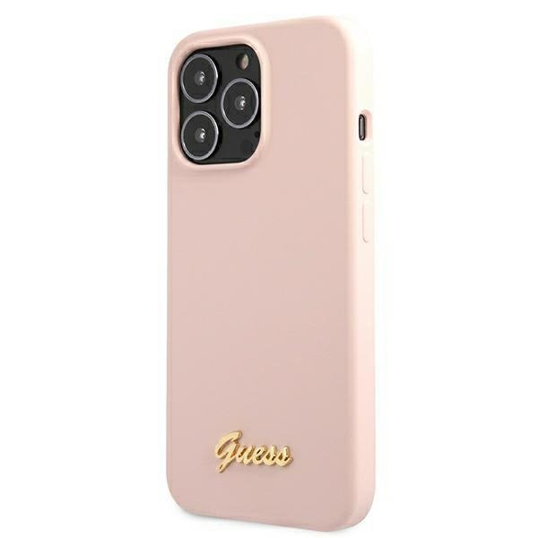 Guess GUHMP13XLSLMGLP iPhone 13 Pro Max 6,7&quot; jasnoróżowy/light pink hardcase Silicone Script Gold Logo Magsafe