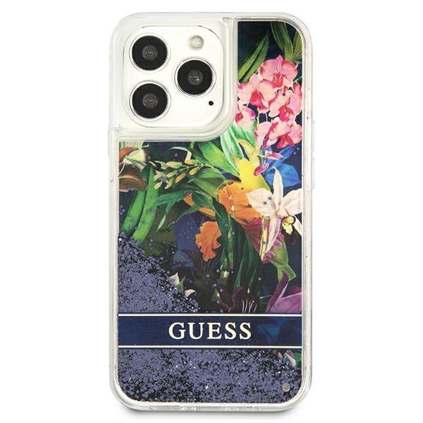 Guess GUHCP13LLFLSB iPhone 13 Pro / 136,1&quot; niebieski/blue hardcase Flower Liquid Glitter