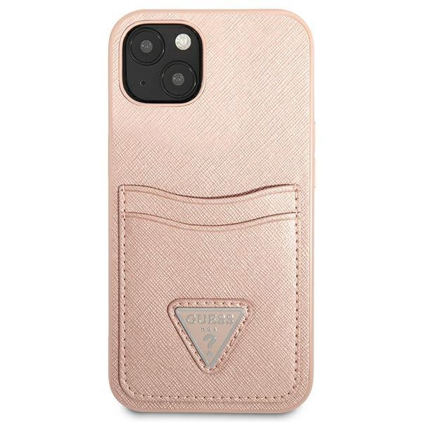 Guess GUHCP13SPSATPP iPhone 13 mini 5,4&quot;różowy/pink hardcase SaffianoTriangle Logo Cardslot