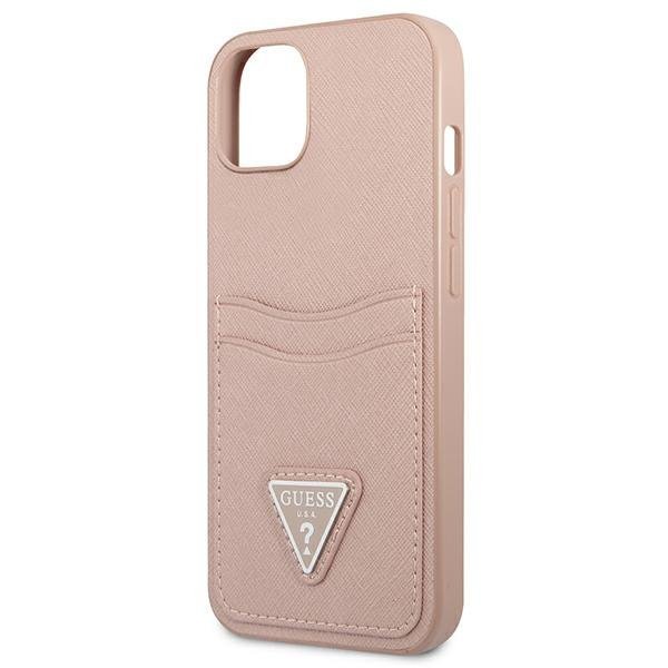 Guess GUHCP13SPSATPP iPhone 13 mini 5,4&quot;różowy/pink hardcase SaffianoTriangle Logo Cardslot