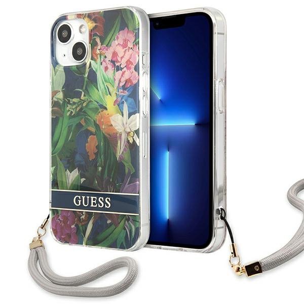 Guess GUHCP13SHFLSB iPhone 13 mini 5,4&quot;niebieski/blue hardcase Flower Strap