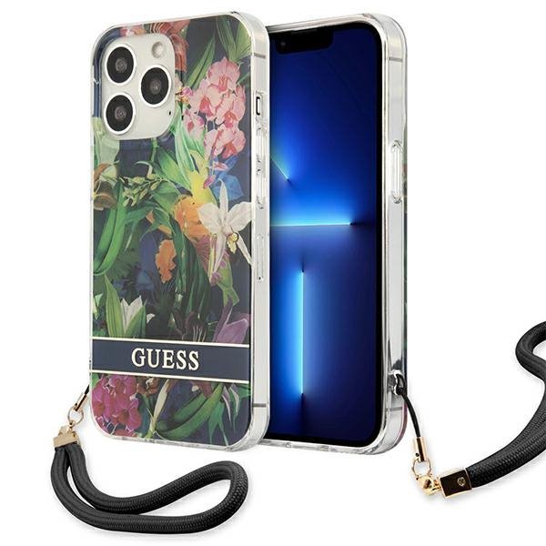 Guess GUHCP13LHFLSB iPhone 13 Pro / 13 6,1&quot; niebieski/blue hardcase Flower Strap