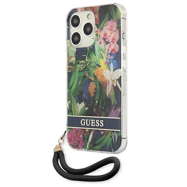 Guess GUHCP13LHFLSB iPhone 13 Pro / 13 6,1&quot; niebieski/blue hardcase Flower Strap