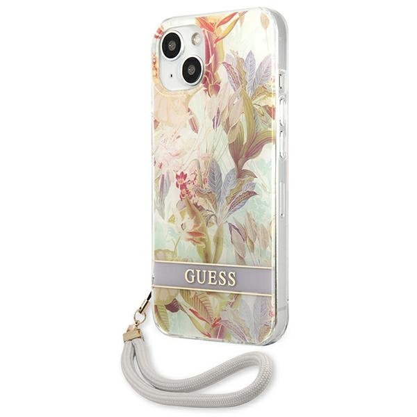 Guess GUHCP13SHFLSU iPhone 13 mini 5,4&quot; fioletowy/purple hardcase Flower Strap
