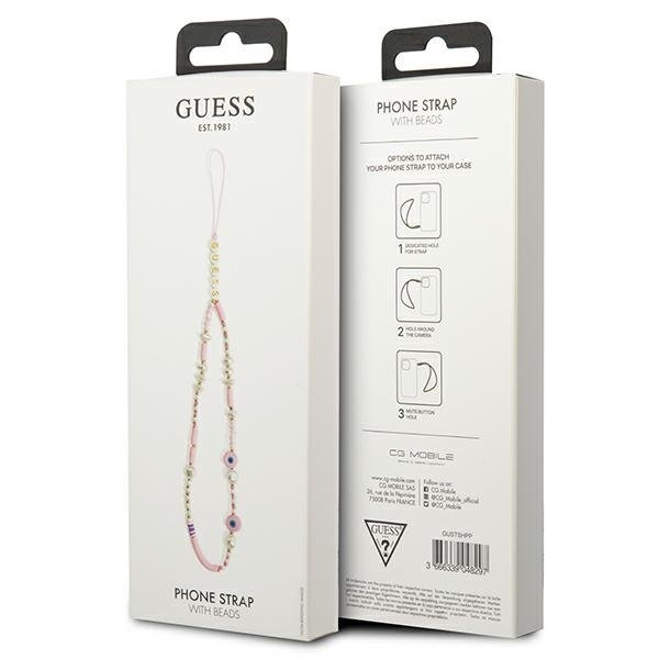 Guess zawieszka GUSTSHPP Phone Strapróżowy/pink Beads Shell