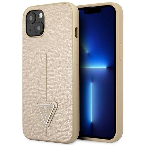 Guess GUHCP13SPSATLE iPhone 13 mini5,4&quot; beżowy/beige hardcase SaffianoTriangle Logo
