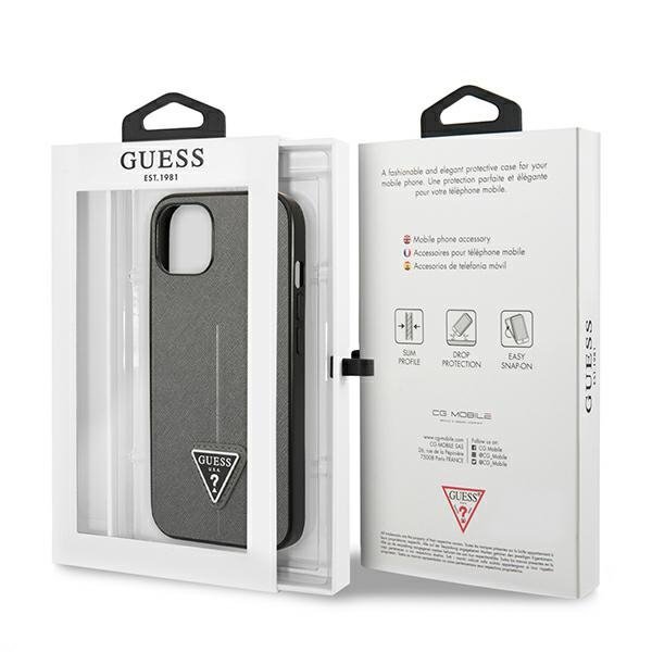 Guess GUHCP13SPSATLG iPhone 13 mini 5,4&quot; srebrny/silver hardcase SaffianoTriangle Logo