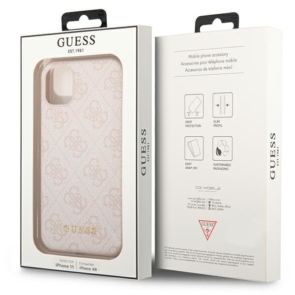 Guess GUHCN61G4GFPI iPhone 11 / Xr 6,1&quot;różowy/pink hard case 4G Metal Gold Logo
