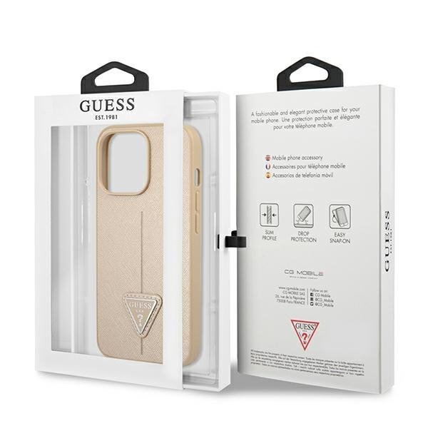 Guess GUHCP14XPSATLE iPhone 14 Pro Max 6,7&quot; beżowy/beige hardcase SaffianoTriangle Logo